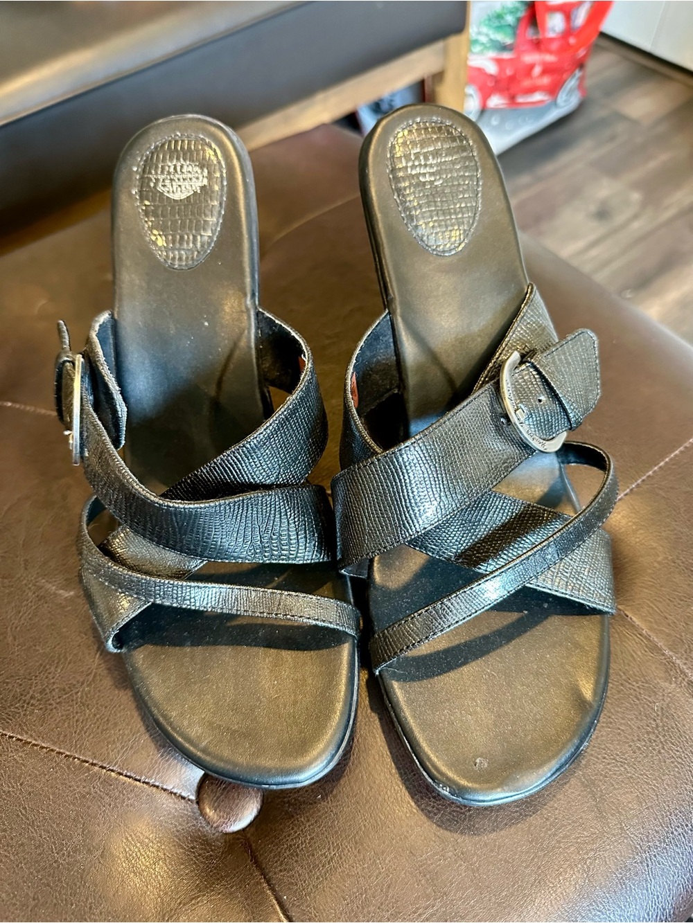 Harley-Davidson Black Textured Cross Strap Mule Clogs size 10